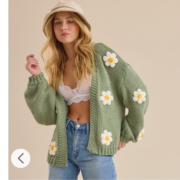 Altar'd State Knit Mauve Cardigan with Daisy Accents. Out of Stock online - Picture 4 of 4